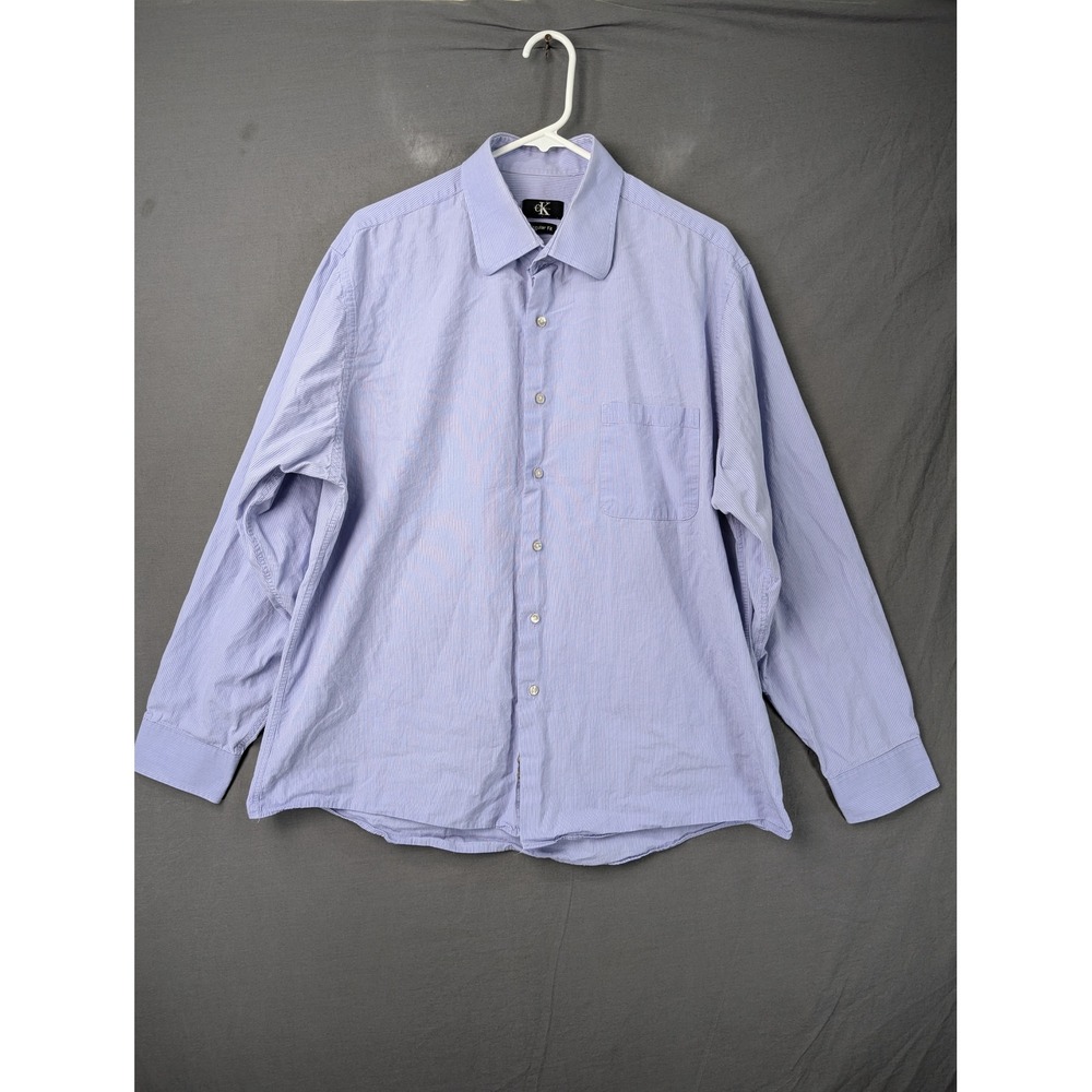 Calvin Klein Mens XL Blue‎ Pinstripe Long Sleeve Button Down Shirt 17.5 36/37